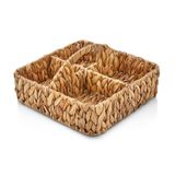 Deconox El Yapımı Hasır Saplı Kare 4 Bölmeleli Düzenleyici Organizer, Banyo, Mutfak ve Yemek Masası İçin, 28cm*28cm*8cm