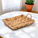 Deconox El Yapımı Su Sümbülü Hasır Kulplu Dekoratif Tepsi Büyük Boy (32cm*25cm*4cm)