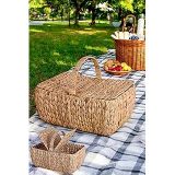 Deconox El Yapımı Su Sümbülü Kapaklı Büyük Boy Hasır Örme Piknik Sepeti Dikdörtgen - 46X30cm - 20-36cm