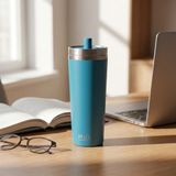 Deconox Gri Paslanmaz Çelik Pipetli Termos Kupa - 660 ml Büyük Boy (Venti) - Sıcak ve Soğuk Tutan Mug - Araç ve Ofis Tipi Bardak (MAVİ)