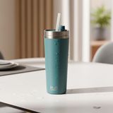 Deconox Gri Paslanmaz Çelik Pipetli Termos Kupa - 660 ml Büyük Boy (Venti) - Sıcak ve Soğuk Tutan Mug - Araç ve Ofis Tipi Bardak (YEŞİL)