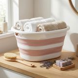Deconox Katlanabilir Çamaşır Sepeti 27 Litre, Katlanabilir Sepet, Plastik Çamaşır Sepeti, Katlanabilir Çamaşır Selesi | 27 Litrelik Hacmiyle İdeal Depolama Çözümü! (Gri-Pembe) (PEMBE)