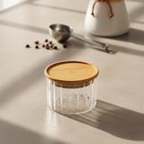 Deconox Linie Slim Bambu Kapaklı Borosilikat Cam Saklama Kabı - Çizgili Vakumlu Baharatlık, Çay ve Kahve Kavanozu - 200ml ve 300ml Seçenekleri (200ml)