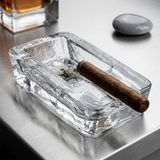 Deconox Mia Model El Yapımı Cam Puro Küllüğü - Dökme Cam Şeffaf Dikdörtgen Lüks Puro Tablası (17x9x4 cm)