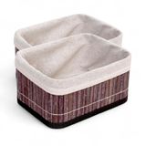 Deconox Mini Dikdörtgen Bambu Düzenleyici ve Saklama Sepeti – Gri Ahşap Banyo, Makyaj ve Ofis Organizeri, Kumaş Astarlı Dekoratif Kutu (20x15x10 cm) (2 ADET)