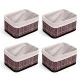 Deconox Mini Dikdörtgen Bambu Düzenleyici ve Saklama Sepeti – Gri Ahşap Banyo, Makyaj ve Ofis Organizeri, Kumaş Astarlı Dekoratif Kutu (20x15x10 cm) (4 ADET)