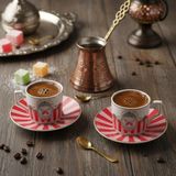 Deconox Özel Kutulu 2'li Porselen Türk Kahvesi Fincan Takımı - Kuş ve Kelebek Desenli Kırmızı/Yeşil Renk Seçenekli Hediyelik Fincan 90 ve 100cc Seçenekli (KIRMIZI, 100CC, KUŞ)