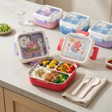 Deconox Paslanmaz Çelik 3 Bölmeli Kilitli Yemek Kabı 2000 ml, Çatal Kaşık Dahil Renkli Desenli Lunch Box, Çelik İç Hazneli Saklama ve Taşıma Kabı (KIRMIZI)