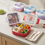Deconox Paslanmaz Çelik 3 Bölmeli Kilitli Yemek Kabı 2000 ml, Çatal Kaşık Dahil Renkli Desenli Lunch Box, Çelik İç Hazneli Saklama ve Taşıma Kabı