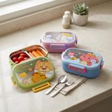 Deconox Paslanmaz Çelik 3 Bölmeli Kilitli Yemek Kabı, 850 ml Renkli Desenli Lunch Box, Çelik İç Hazneli Saklama ve Taşıma Kabı