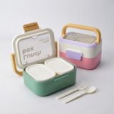 Deconox Paslanmaz Çelik Hazneli Kulplu Yemek Kabı 1010 Ml, Bölmeli Lunch Box Seti, Çatal Kaşık Dahil, Kilitli Kapaklı Taşıma ve Saklama Kabı, Renkli D