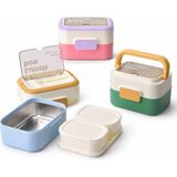 Deconox Paslanmaz Çelik Hazneli Kulplu Yemek Kabı 1010 Ml, Bölmeli Lunch Box Seti, Çatal Kaşık Dahil, Kilitli Kapaklı Taşıma ve Saklama Kabı, Renkli Desenli - Abanoz