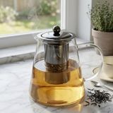 Deconox Paslanmaz Metal Süzgeçli Borosilikat Cam Demlik - 950 ml Bitki Çayı Demliği ve Çaydanlık Üst Cam Demlik