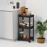 Deconox Peggy 3 Katlı Tekerlekli Raf Ünitesi - 36x71x23 cm Dar Alan Düzenleyici - Mutfak ve Banyo İçin Aletsiz Kurulum Servis Arabası (Beyaz - Siyah - Gri) (SİYAH)