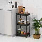 Deconox Peggy 3 Katlı Tekerlekli Raf Ünitesi - 36x71x23 cm Dar Alan Düzenleyici - Mutfak ve Banyo İçin Aletsiz Kurulum Servis Arabası (Beyaz - Siyah - Gri) (SİYAH)