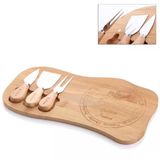 Deconox Peynir Sunum Seti 4 Parça, Bambu Servis Tahtası ve 3 Parça Peynir Bıçağı Seti, Peynir Tabağı, Kahvaltı, Meze, Şarküteri ve İkramlık Sunum Tahtası, 33 x 17,5 x 1,2 cm