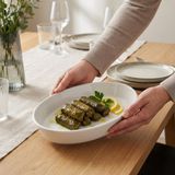 Deconox Porselen Büyük Kayık Tabak 23 × 14 cm, Beyaz Oval Servis ve Sunum Tabağı, Yükseltilmiş Kenarlı Kahvaltılık, Salata, Meze, Meyve ve Atıştırmalık Tabağı, 1 Adet