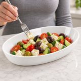 Deconox Porselen Büyük Kayık Tabak 28 × 17 cm, Beyaz Oval Servis ve Sunum Tabağı, Yükseltilmiş Kenarlı Makarna, Salata, Meze, Kahvaltılık ve Ana Yemek Tabağı, 1 Adet