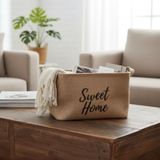 Deconox "Sweet Home" Dikdörtgen Jüt Düzenleyici Sepet (24x17x14 cm) – Krem Renk Katlanabilir Kumaş Kulplu Organizer | Ev, Mutfak, Banyo, Genç Odası ve Ofis İçin Çok Amaçlı Saklama Kutusu