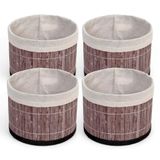 Deconox Yuvarlak Bambu Düzenleyici ve Saklama Sepeti – Çok Amaçlı Banyo, Makyaj ve Ofis Organizeri, Kumaş Astarlı Dekoratif Silindir Kutu (18x13 cm, Gri) (4 ADET)