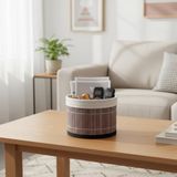 Deconox Yuvarlak Bambu Düzenleyici ve Saklama Sepeti – Çok Amaçlı Banyo, Makyaj ve Ofis Organizeri, Kumaş Astarlı Dekoratif Silindir Kutu (18x13 cm, Gri)