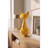 DecoPremium Modern Minimalist Kedi Biblosu - Estetik Seramik Dokulu Dekoratif Obje Ev Salon Aksesuarı Beyaz - 21cm Sarı 21 x 21