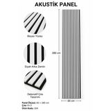 Decor Concept Beyaz Akustik Çıtalı Dekoratif Duvar Paneli Siyah Zemin 60×280 cm – 8×3 Çıta Model 204