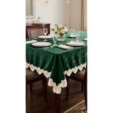DECORA CASA HOME COLLECTİON Fransız Dantel İşlemli Masa Örtüsü - Premium Parlak Düz Kadife Lüks Güpürlü Yemek Masası Örtüsü