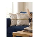 DECORA CASA HOME COLLECTİON Kadife Gold Şeritli 2’li Dekoratif Kırlent Kılıfı 45x45 – Çift Tarafı Altın Mermer Desenli Şık ve Modern Tasarım Yastık