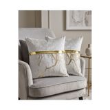DECORA CASA HOME COLLECTİON Luxe Kadife Gold Şeritli Mermer Desen Varaklı Yastık Kılıfı 45x45 – Premium Dekoratif Kırlent Kılıfı