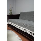 DECORA CASA HOME COLLECTİON Saçaklı Çizgili Süngerli Kadife Kaymaz Çekyat Koltuk Örtüsü