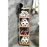 decoraid Ahşap Izgaralı 5 Raflı Banyo Rafı Doğal 30 x 30 x 120 cm