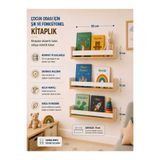decoraid Beyaz Montessori Kitaplık Çocuk Bebek Odası Rafı Beyaz Kitaplık 3 lü 50 cm