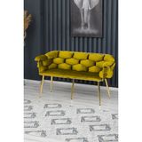 Decoraks Balon Çay Seti Koltuk Kanepe Oturma Odası Kafe Antre Hol Ofis 2 Kişilik Gold Metal - Hardal