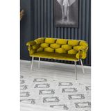 Decoraks Balon Çay Seti Koltuk Kanepe Oturma Odası Kafe Antre Hol Ofis 2 Kişilik Krom Metal - Hardal