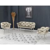 Decoraks Balon Çay Seti Takımı Gri Koltuk Takımı Oturma Odası Kafe Antre Hol Ofis 2+1+1 Krom Metal - Krem