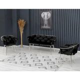 Decoraks Balon Çay Seti Takımı Gri Koltuk Takımı Oturma Odası Kafe Antre Hol Ofis 2+1+1 Krom Metal - Siyah