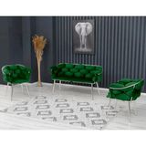 Decoraks Balon Çay Seti Takımı Gri Koltuk Takımı Oturma Odası Kafe Antre Hol Ofis 2+1+1 Krom Metal - Yeşil