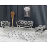 Decoraks Balon Çay Seti Takımı Gri Koltuk Takımı Oturma Odası Kafe Antre Hol Ofis 2+1+1 Krom Metal