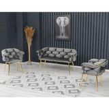 Decoraks Balon Çay Seti Takımı Koltuk Takımı Oturma Odası Kafe Antre Hol Ofis 2+1+1 Gold Metal - Gri