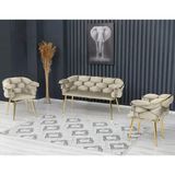Decoraks Balon Çay Seti Takımı Koltuk Takımı Oturma Odası Kafe Antre Hol Ofis 2+1+1 Gold Metal - Krem