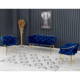 Decoraks Balon Çay Seti Takımı Koltuk Takımı Oturma Odası Kafe Antre Hol Ofis 2+1+1 Gold Metal - Lacivert