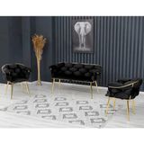 Decoraks Balon Çay Seti Takımı Koltuk Takımı Oturma Odası Kafe Antre Hol Ofis 2+1+1 Gold Metal - Siyah