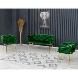 Decoraks Balon Çay Seti Takımı Koltuk Takımı Oturma Odası Kafe Antre Hol Ofis 2+1+1 Gold Metal - Yeşil