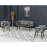 Decoraks Balon Çay Seti Takımı Koltuk Takımı Oturma Odası Kafe Antre Hol Ofis 2+1+1 Siyah Metal - Gri