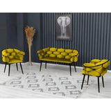 Decoraks Balon Çay Seti Takımı Koltuk Takımı Oturma Odası Kafe Antre Hol Ofis 2+1+1 Siyah Metal - Hardal