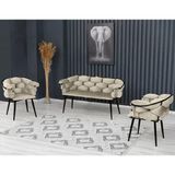 Decoraks Balon Çay Seti Takımı Koltuk Takımı Oturma Odası Kafe Antre Hol Ofis 2+1+1 Siyah Metal - Krem