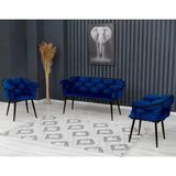 Decoraks Balon Çay Seti Takımı Koltuk Takımı Oturma Odası Kafe Antre Hol Ofis 2+1+1 Siyah Metal - Lacivert