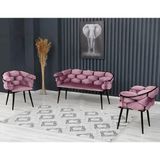 Decoraks Balon Çay Seti Takımı Koltuk Takımı Oturma Odası Kafe Antre Hol Ofis 2+1+1 Siyah Metal - Pudra Pembe