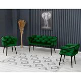 Decoraks Balon Çay Seti Takımı Koltuk Takımı Oturma Odası Kafe Antre Hol Ofis 2+1+1 Siyah Metal - Yeşil
